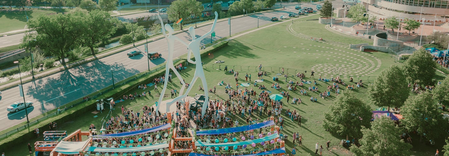 Birds eye view of a festival in Sculpture Park